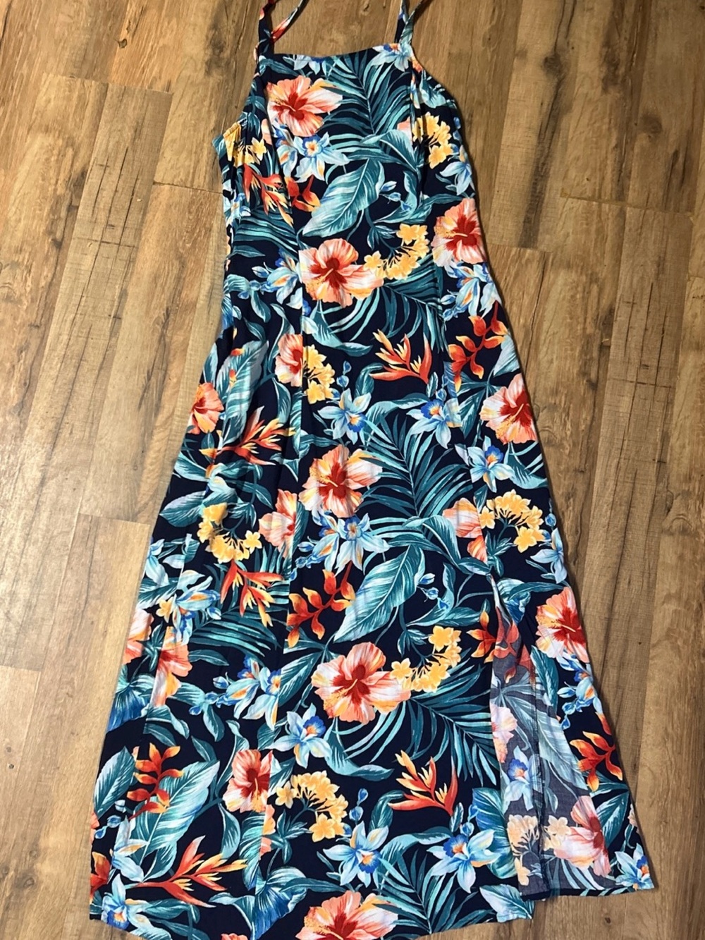 Old Navy Women Tropical Floral Cami Maxi Dress Blue Orange Large